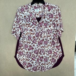 Anthropologie Porridge Cranberry Rose Button Up Knit Back Top Size L